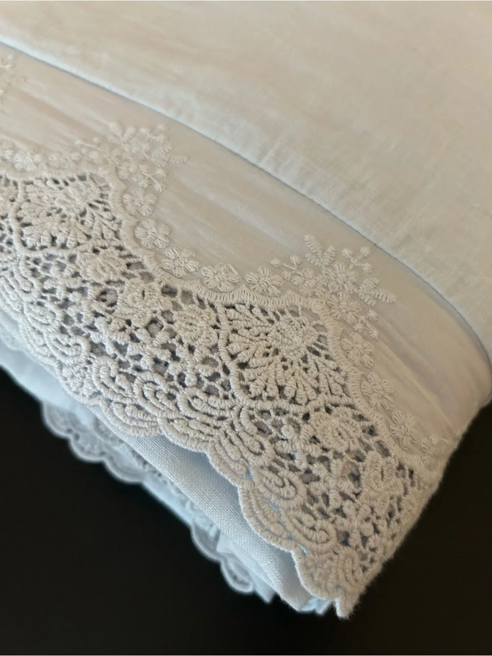 Pottery Barn LoveShackFancy linen duvet with lace trim